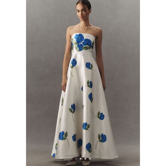 NEW  Aston Studio Audrey Strapless Floral Taffeta Maxi Dress Size S - Picture 1 of 11